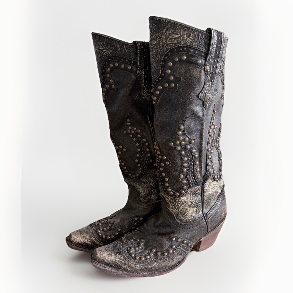 CORRAL Women's Gold Print‎ Overlay Snip Toe Cowgirl Boots C2884 Sz 7 Western